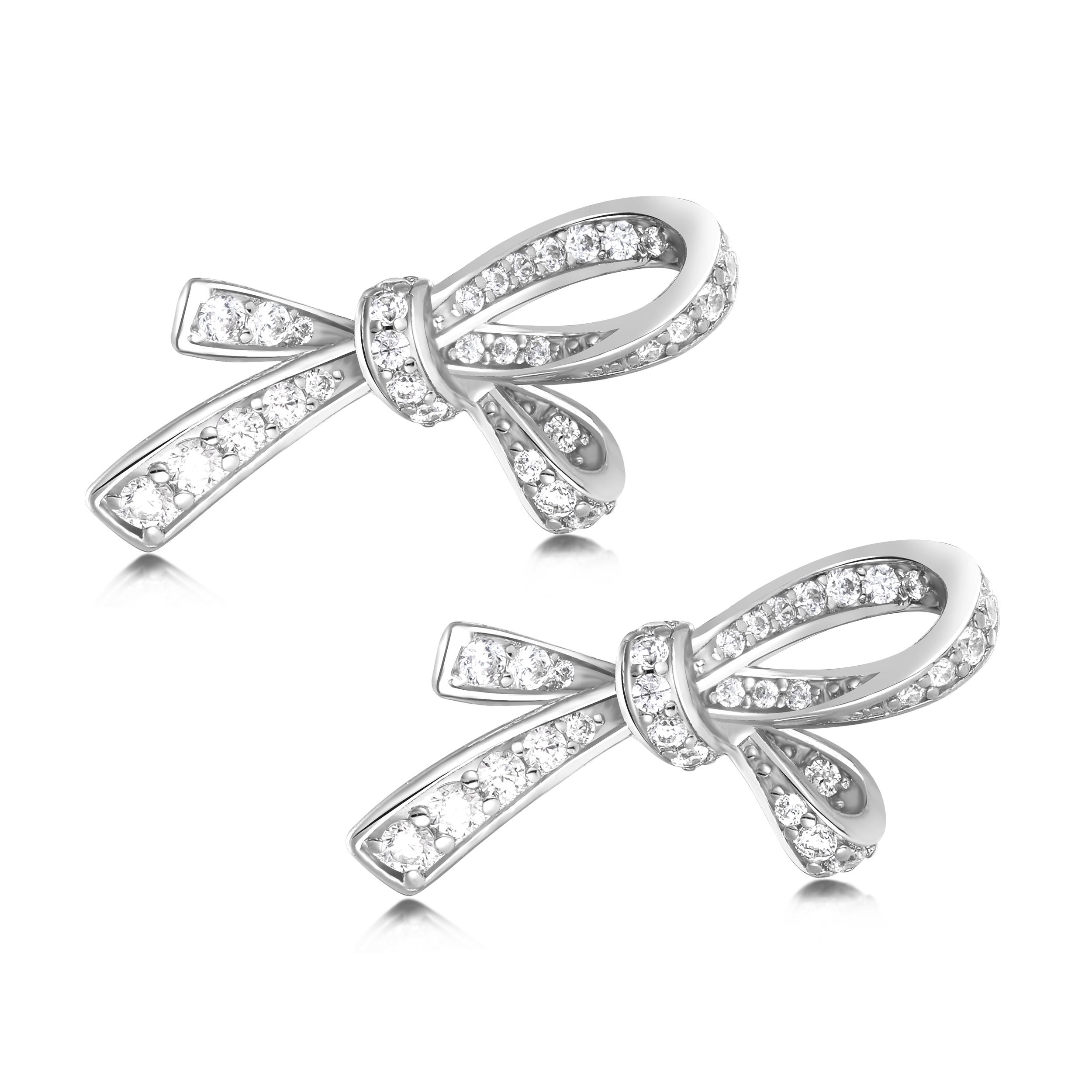Sweet Bow Knot Stud Earrings for Women Sparkling 5A Zircon 14K Gold Plated Dainty Earrings Daily Accessories Elegant Jewelry