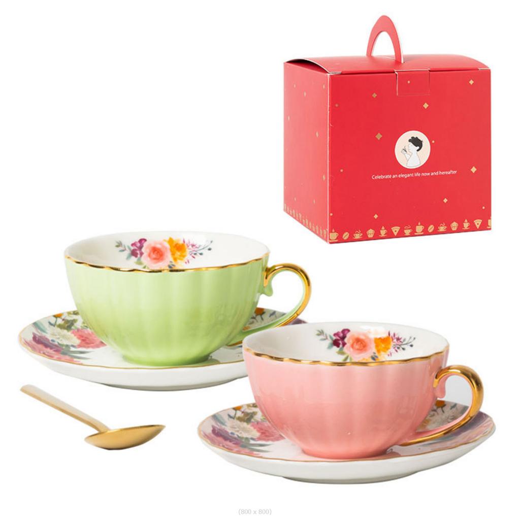 Luxusní keramická sada kávových šálků Šik evropská lehká luxusní keramická sada šálku a podšálku na snídani a čajový dýchánek