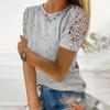 Damen Sommer Kurzarm Spitze Herz Print T-Shirt Casual Loose Top