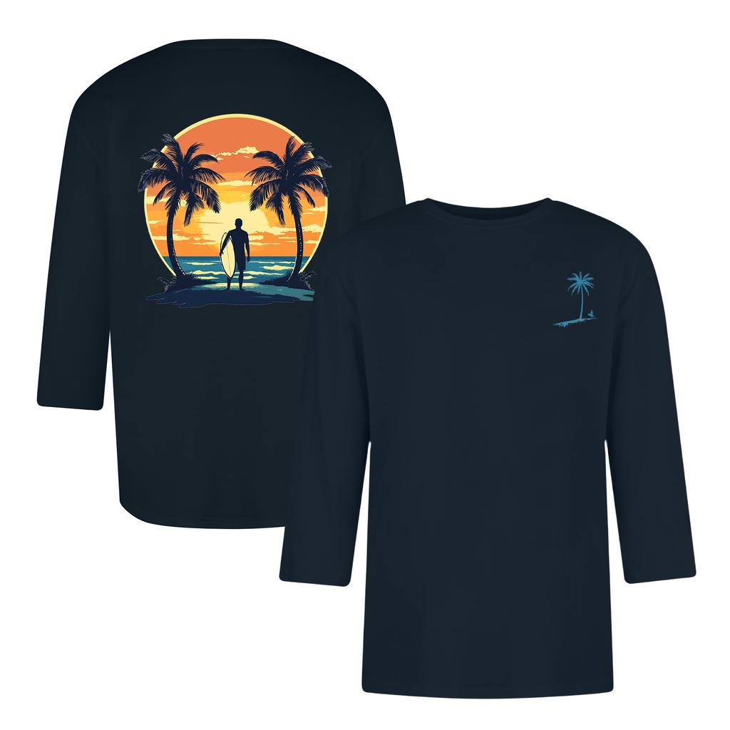 Men's casual and fashionable printed collar three-quarter sleeve top T-shirt