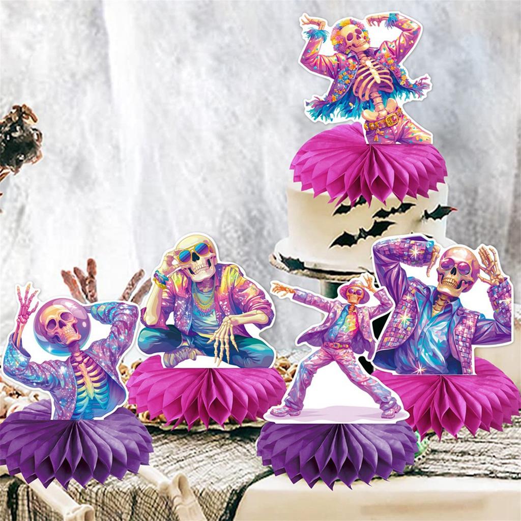 Halloween Party Decorations Set with Disco Skeleton Pattern 8-Piece Kit for Table Centerpieces and Desk Display