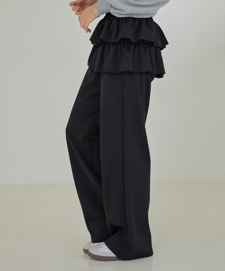 AWESOME STUDIO Frill Tiered Skirt Embellished Sweatpants Black