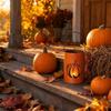 Rusty Metal Pumpkin Lantern Holder with Cutout Design for Candle Display Halloween Festival Decoration Small Size