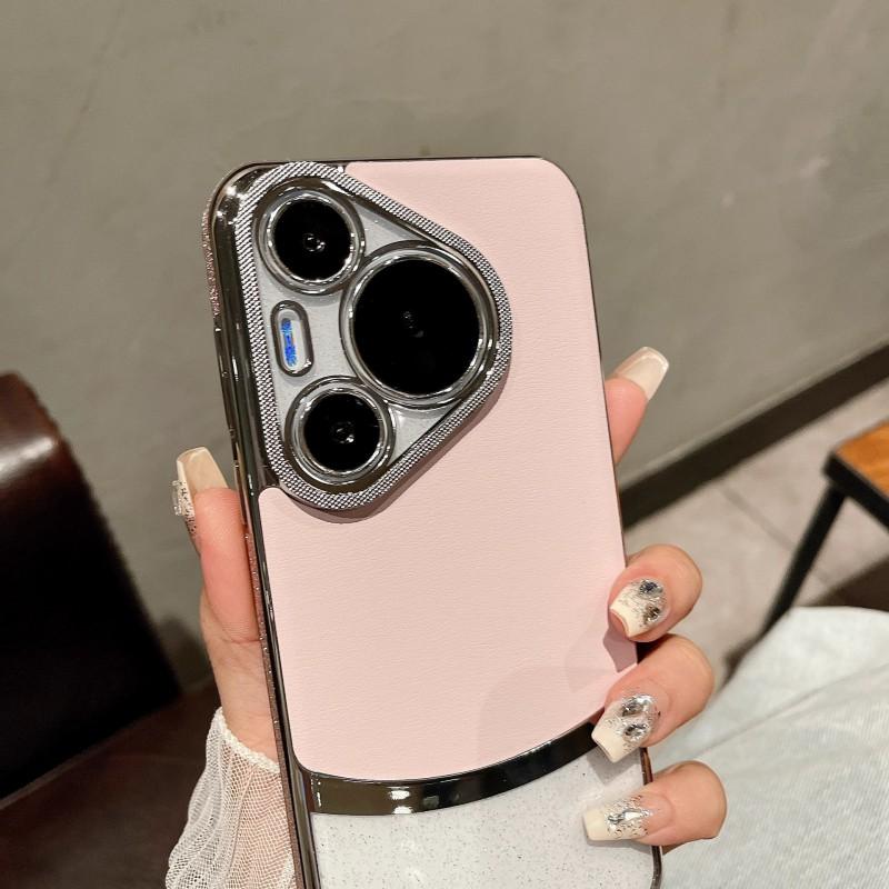 Luxury Transparent PC Phone Case Pura 70 Pro With Matte Leather Texture Glitter Accent Shockproof Anti-Fingerprint