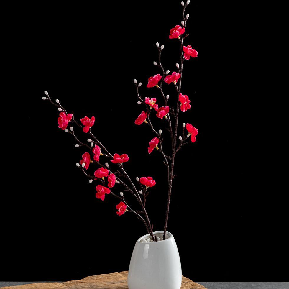 Artificial Flowers Silk Plum Blossom Peach Branch New Year Festival Home Vase Table Outdoor Garden Wedding Party Decor DIY Gifts