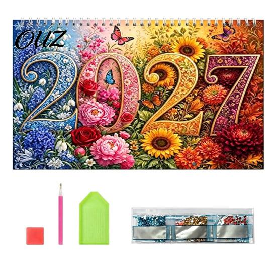 New Year Gift for Artists 2027 DIY Faux Diamond Art Hanging Calendar, Rhinestone Painting Illustration Seasonal Craft Enthusiasts Theme Spiral