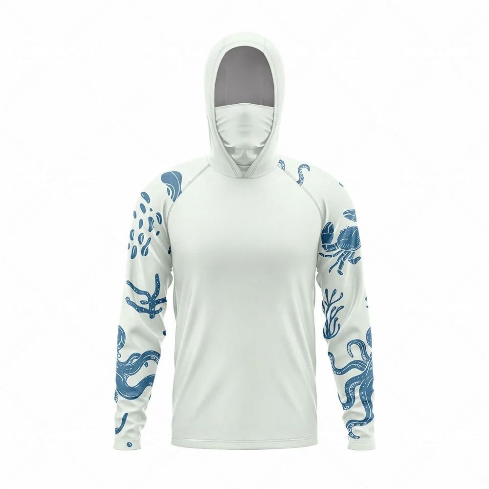 MALFC Roupa de Pesca Masculina Camisa de Pesca com Capuz Camiseta de Pesca de Manga Longa Proteção UV