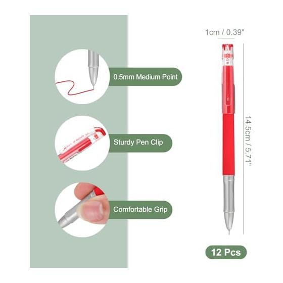 M&G Gel Pens, Medium Point 0.5mm, 12-Count, Smooth Red Ink Rollerball Pens for Home, Office, Writing, Notes, Journaling, Business - Style 1