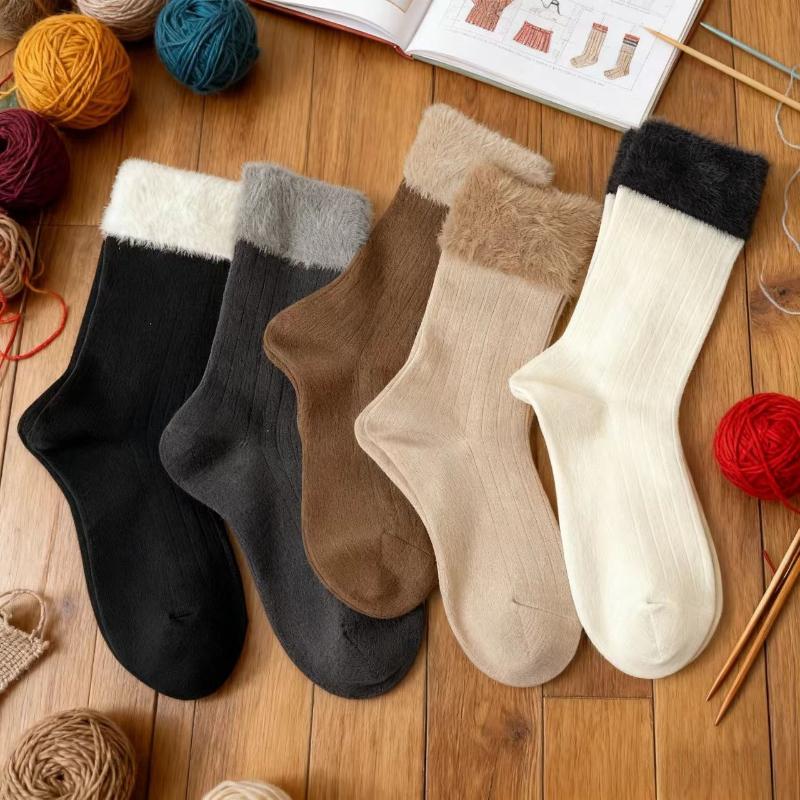 

5 пар/лот Женские повседневные носки средней длины однотонные с цветными блоками полиэстер хлопок для повседневной носки как на картинке Free Size