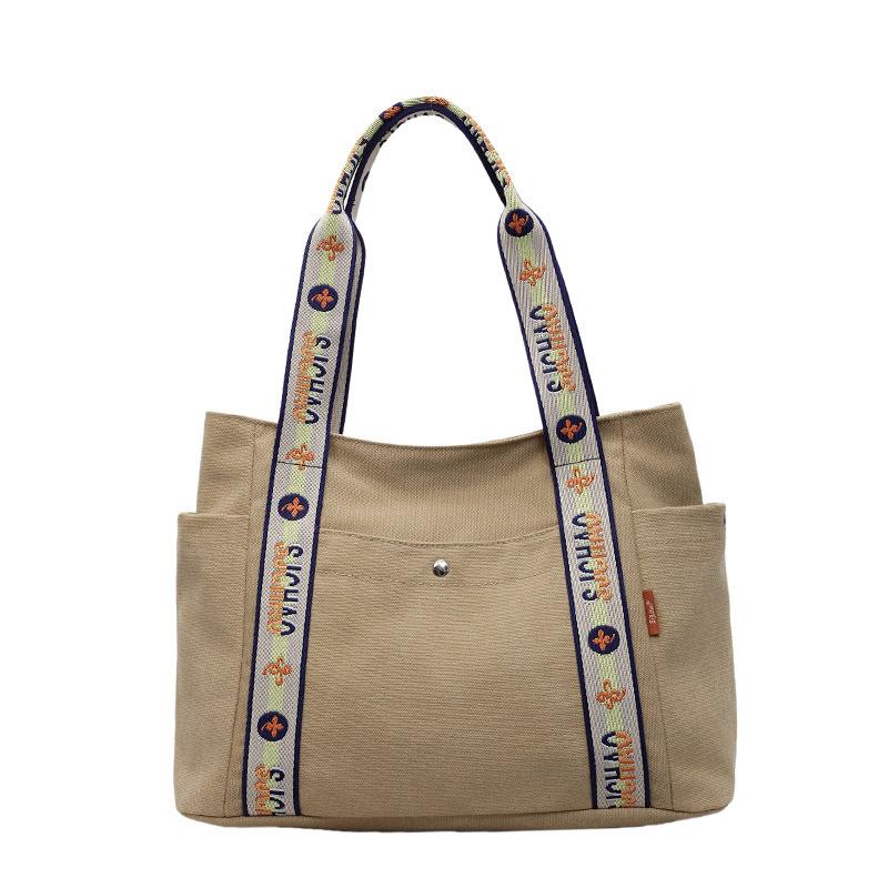

Korean version ins casual shoulder bag personalized shoulder strap splicing contrasting color handbag college students class commuting canvas bag One size хаки