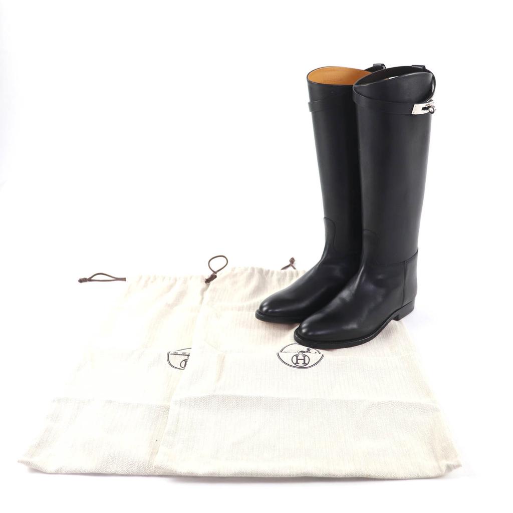 Pristine HERMES Knee-high boots jumping boots black leather Women 37 Used