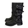 Women's Genuine Leather Black Wrinkled Over-the-Knee Knight Boots with 9cm Inner Height - 2025 New Style.