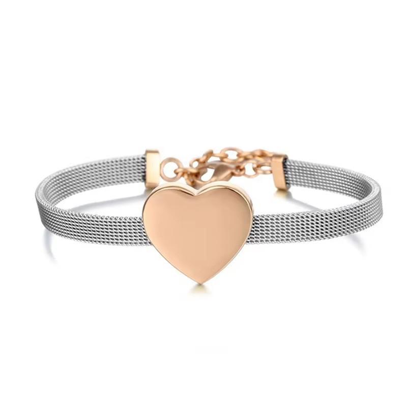 Stainless Steel Smooth Heart Mesh Bracelet Minimalist Love Shape Fashion Jewelry For Daily Wear