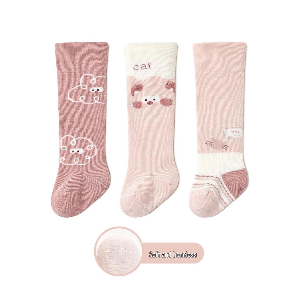 Spring-Autumn Loose-Fit Knee-High Baby Socks: Solid Color, Seamless, Class A, 3D Tube Design for Newborns