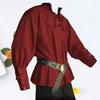Camicia da uomo a maniche lunghe con colletto alla coreana, fasciatura, tinta unita, camicia da cavaliere di Halloween, abbigliamento medievale, costume cosplay