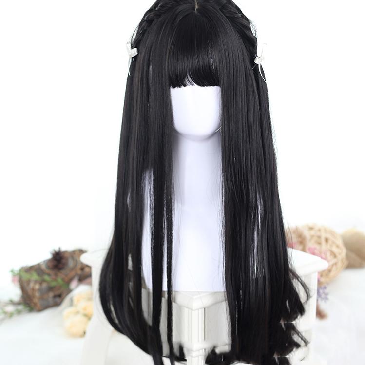 Bybrana Long Straight Hair With Bangs Cosplay Wig Gradient Black Women's Synthetic Hair Heat-Resistant Wig