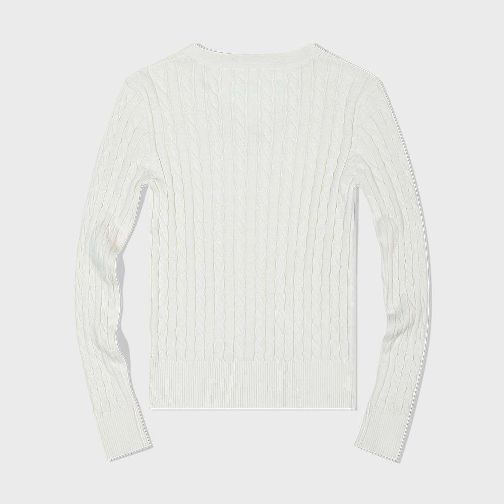 MOAA Cable Knit V-Neck Sweater (White)
