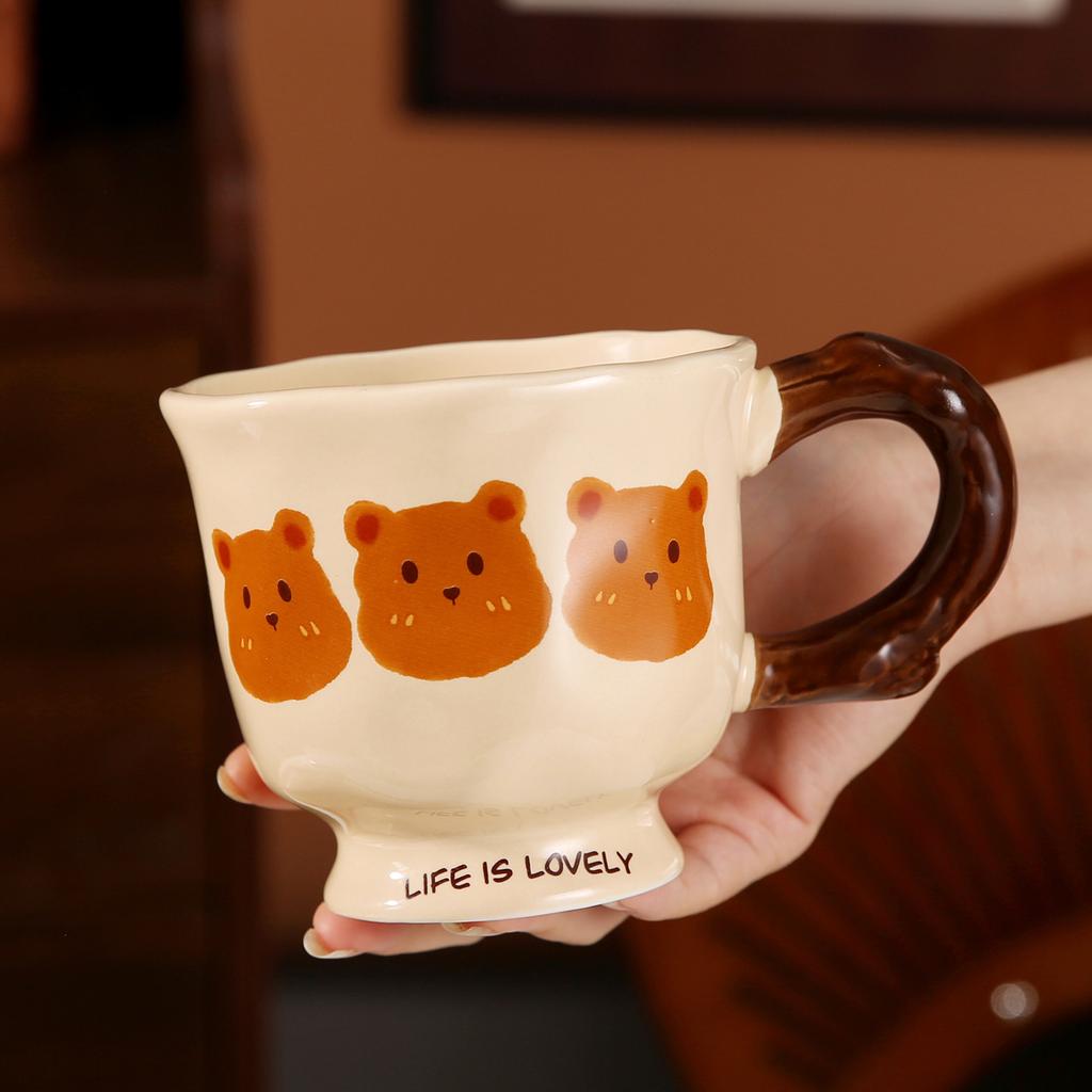 Drinking Cup Coffee Breakfast Cup High Value Cute Boy And Girl Bear With Lid Mark Couple Ceramic Cup Spoon