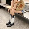 2025 Retro Pointed Women's Boots Thick Heel Sleeve Knight Boots Embroidered High Boots Western Cowboy Boots Trend Explosion