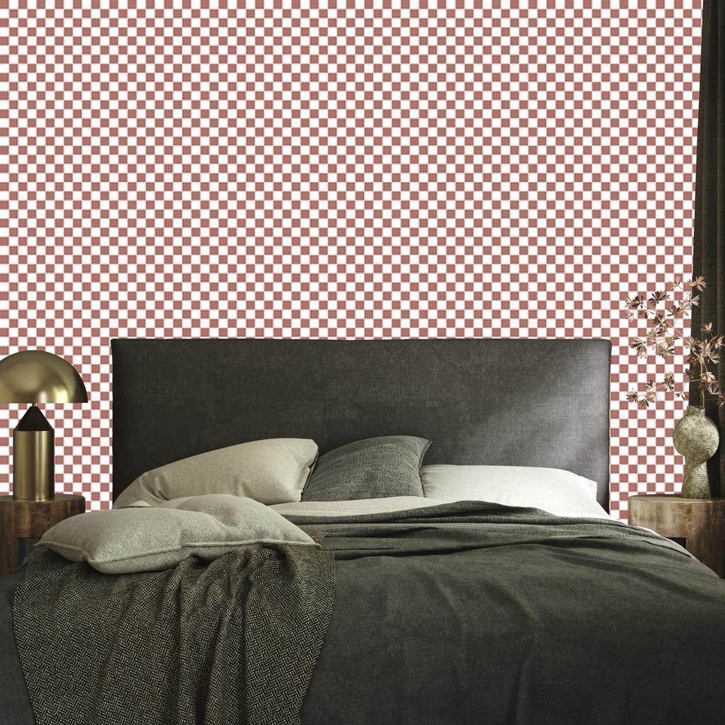 Checkerboard Wallpaper Red, Coral and White for Living Room and Bedroom 50x1000