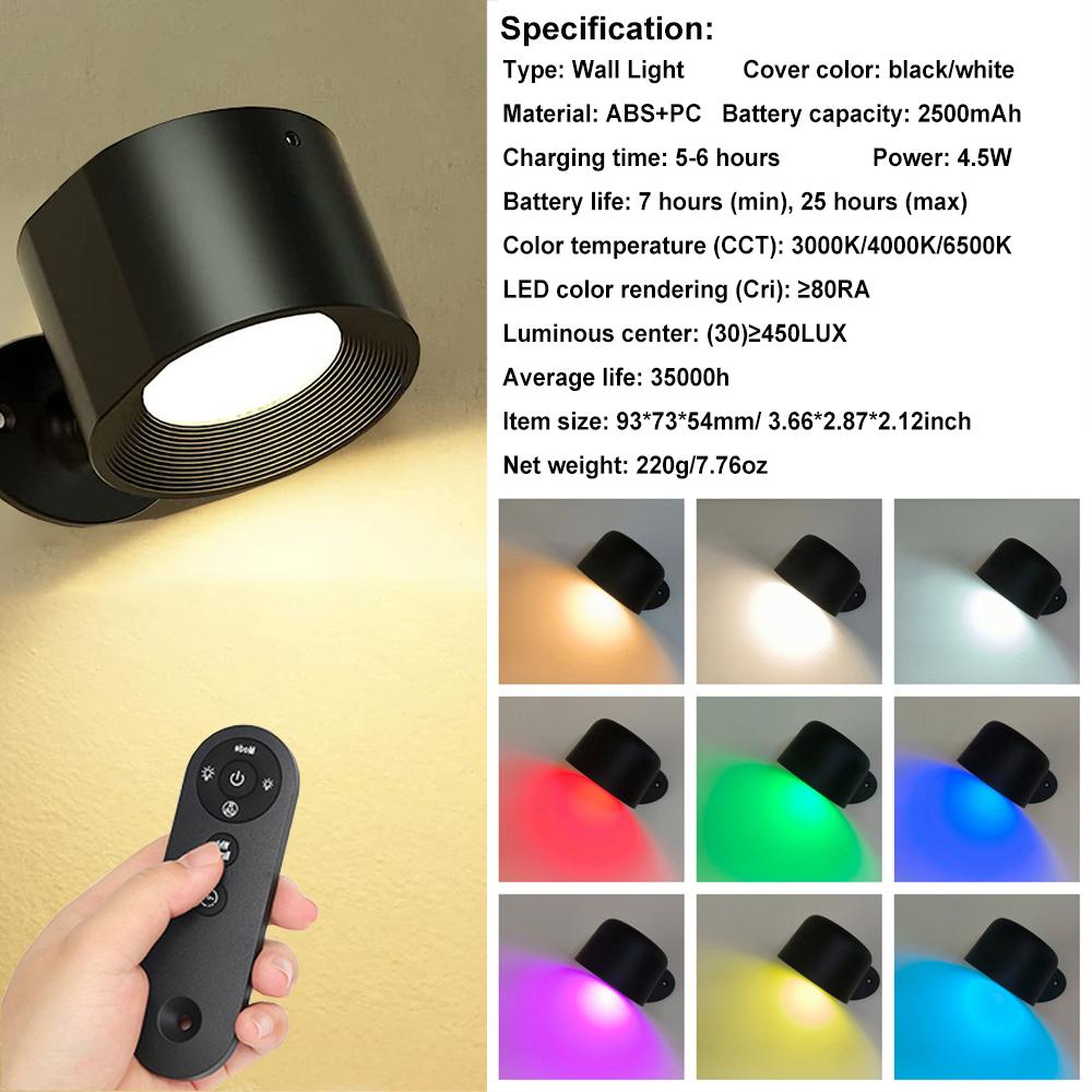 17 Models Remote Control Wall Light Touch Night Light 360 Degree Rotation Bedroom Bedside Light RGB Color Change Dimmable