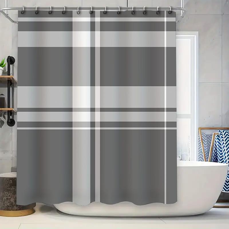 

Modern Bath Curtain Shower Drapes With Striped Design In Grey White Perfect For Bathroom Decor! W60H190(CM)-1 Pcs