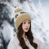 Fashion Maple Leaf Jacquard Warm Cap Women's Winter Plush Thick Cycling Sleeve Ear Protector Knitted Wool Cap