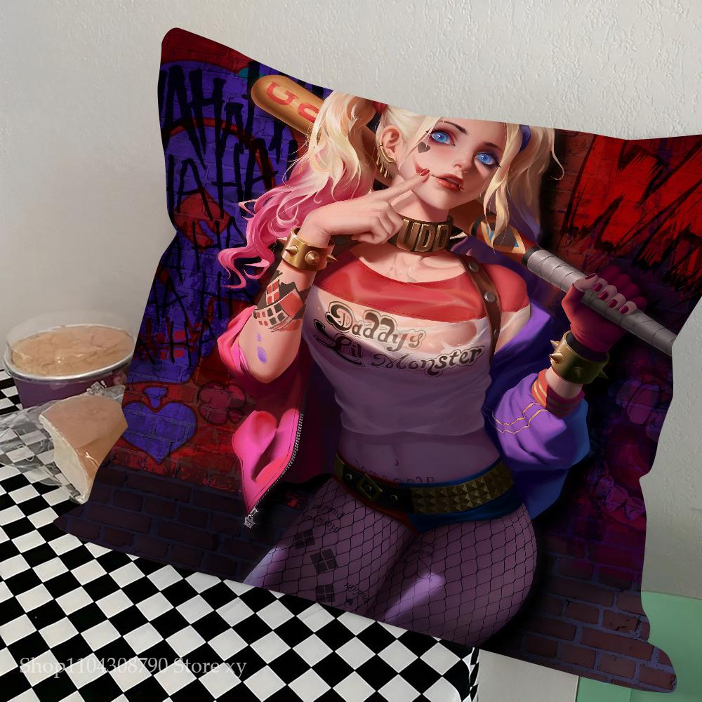 H-Harley Q-Quinn Pillow Case Fashion Square Pillowcase Bedroom Sofa Room Ins Decoration Leisure Cushion Cover 40x40
