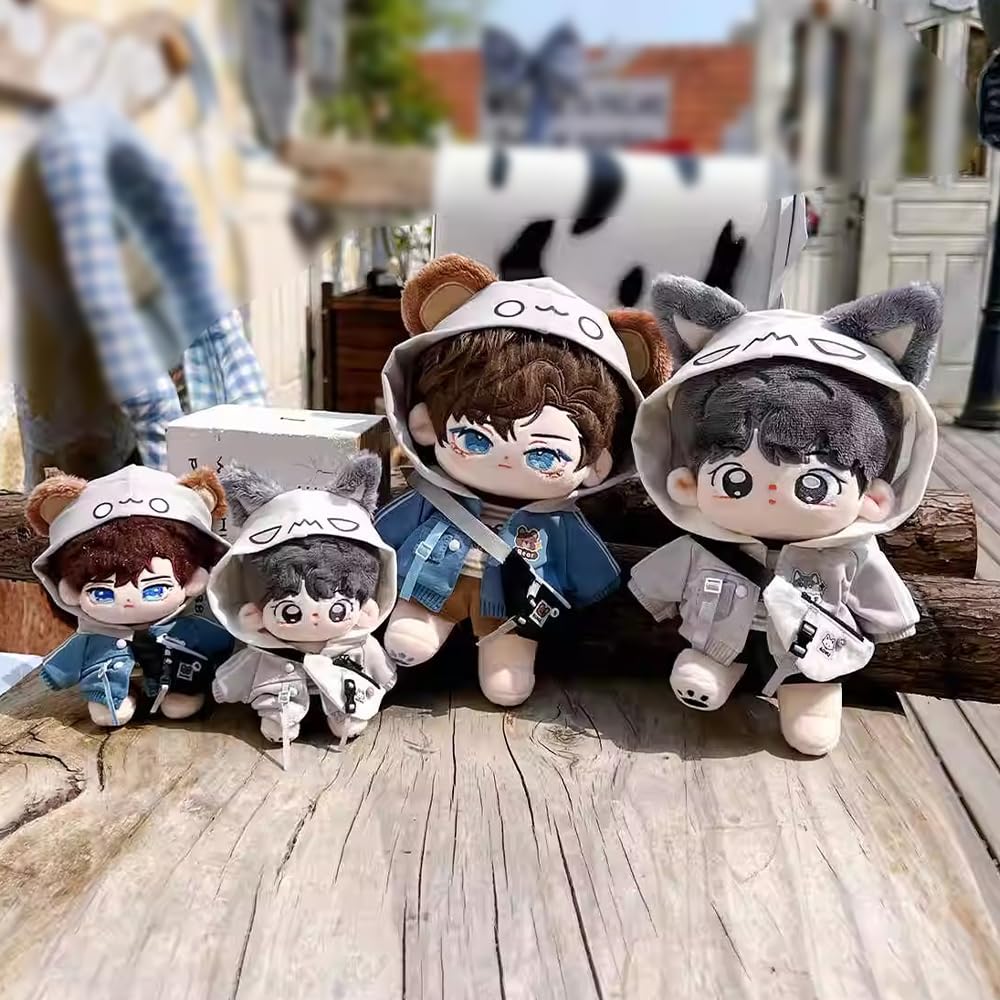 niannyyhouse 20cm Plush Toy Wolf and Bear Cotton 10cm, 15cm, Costumes Hoodie, Vest, Pants, Backpack, Glasses, Shoes, Clothes, Doll, Dress-Up