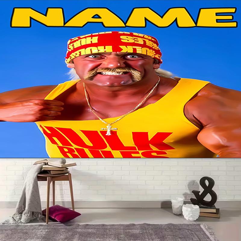 Personalized Hulk Hogan Background Tapestry,Custom Name Birthday Party,Multifunctional Wall Decoration for Home Decor,Various Occasions
