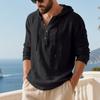 Mens Loose Casual Hooded Long Sleeve Breathable Solid Linen T Shirt
