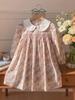 2026 Autumn French-Korean Style Doll Collar Girls' Printed Long Sleeve Dress with Ruched Skirt