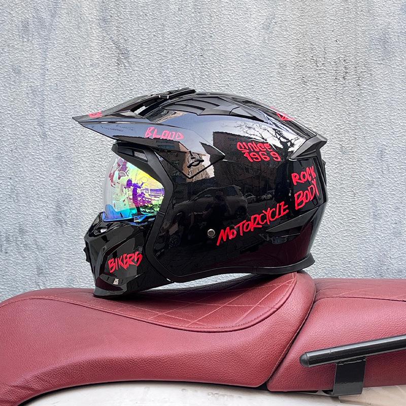 Street Fighter Motorcycle Helmet Men's and Women's Full Helmet Four Seasons Locomotive Retro Detachable Combination Helmet