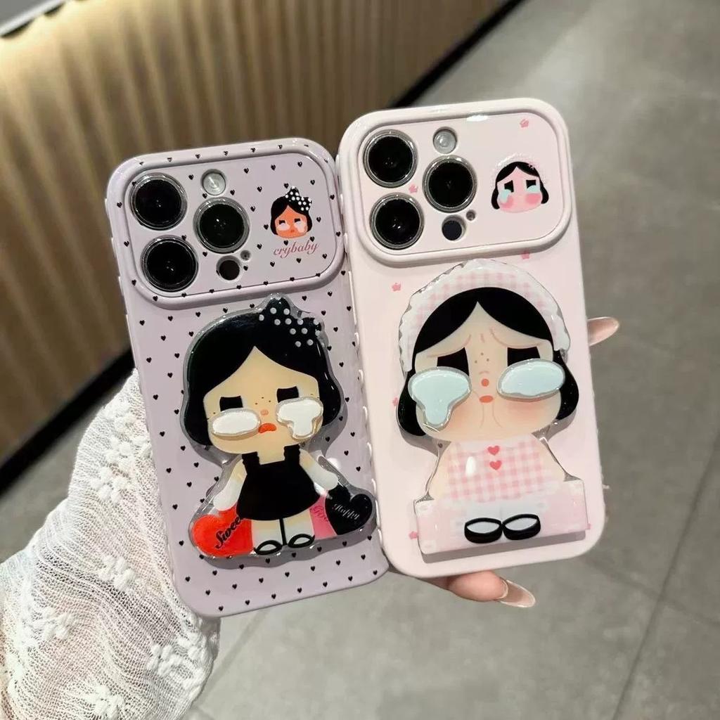 Applicable To Second Change iPhone11 Mobile Phone Case Cartoon Polka Dot Crying Baby Bracket Apple 11 Anti-drop Side Love Soft Case