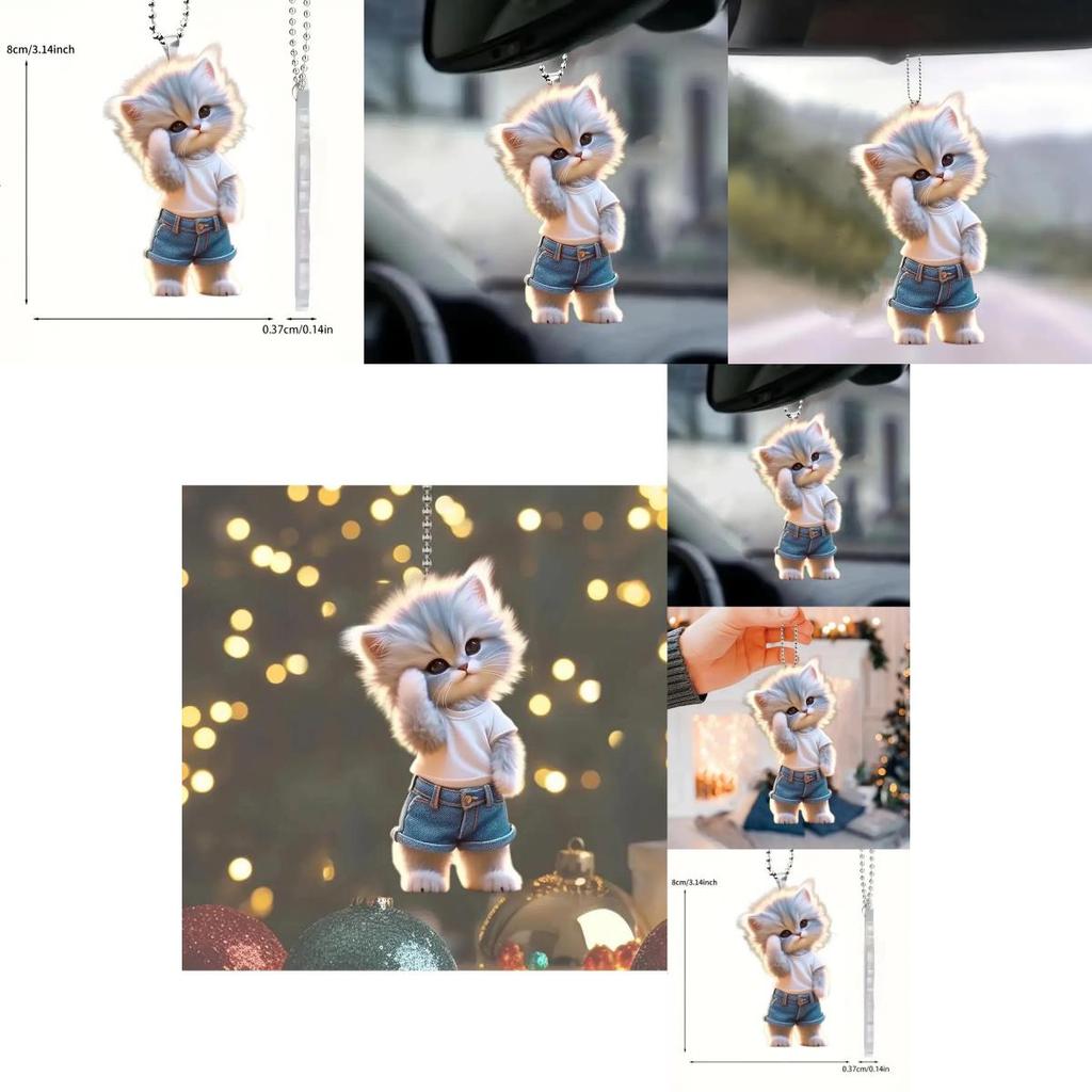 Adorable Acrylic Cat Car Hanging Decoration For Home And Backpack Accessories
