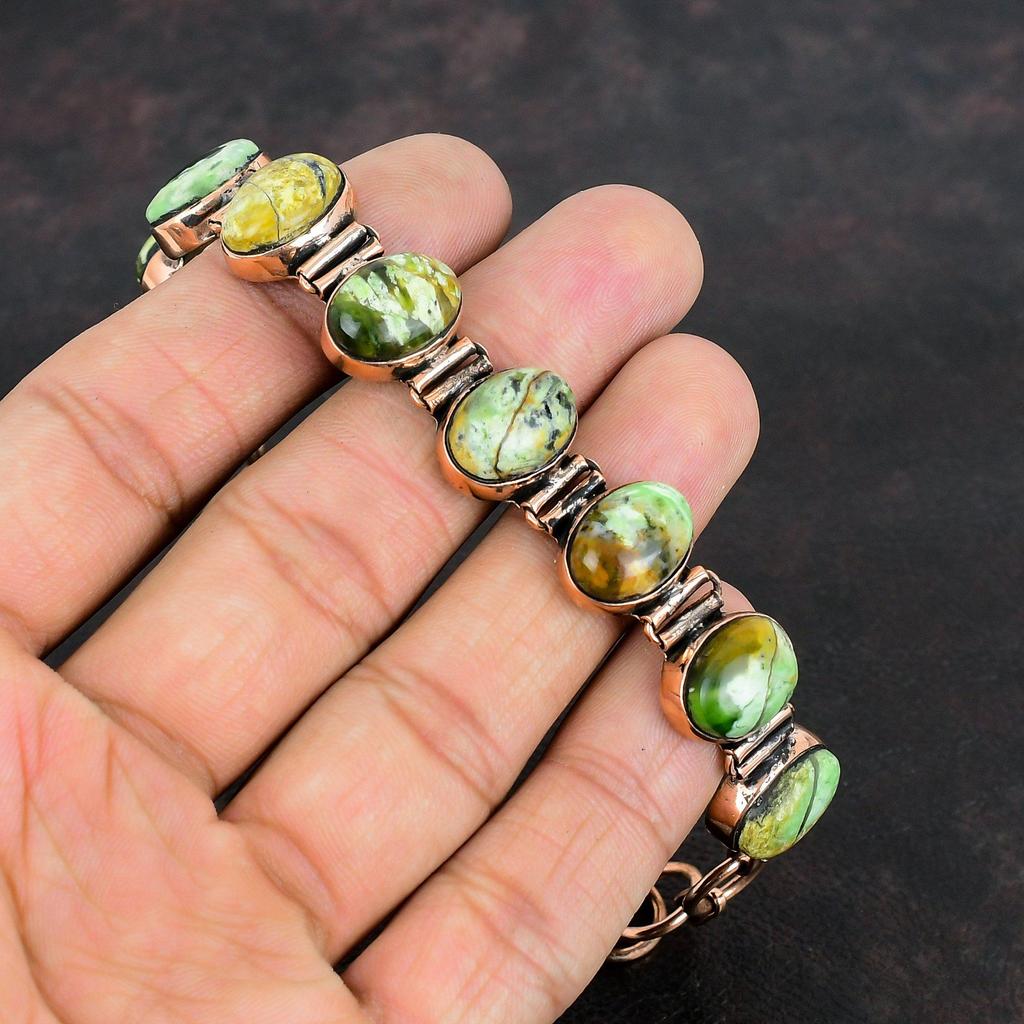 Australischer Chrom Chalcedon Armreif Kupferarmreif Verstellbarer Kettenarmreif Handgefertigter Armreif Kupferschmuck Edelsteinarmband Für Geschenke