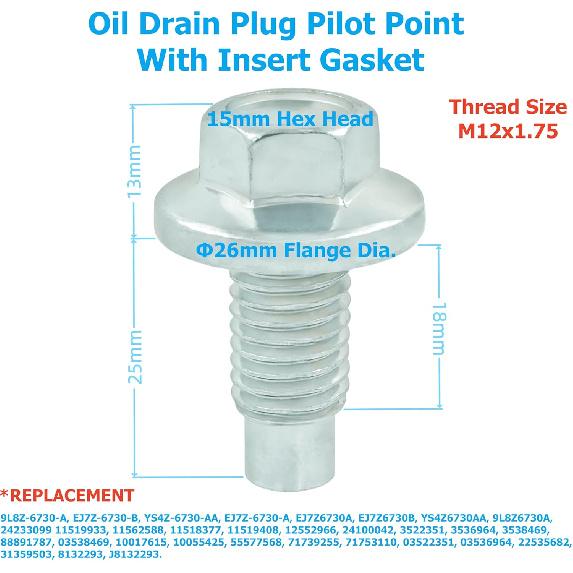 5PCS M12X1.75 Oil Drain Plug Pilot Point With Ert Gasket, Fit For Ford GMC Buick Chevrolet Lincoln Replace 65430, 090-175CD, 090-175, 11519933,