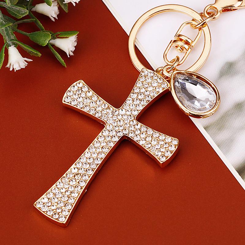 Art Modern Fashionable Rhinestone Cross Key Ring For Handbag Perfect For Gifting Celebrations And