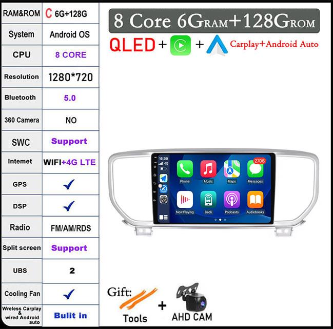 For KIA Sportage 4 2016 - 2020 KX5 kx5 4G Android 14 QLED Car Raido Navigatio Carplay Multimedia player GPS WIFI DSP BT