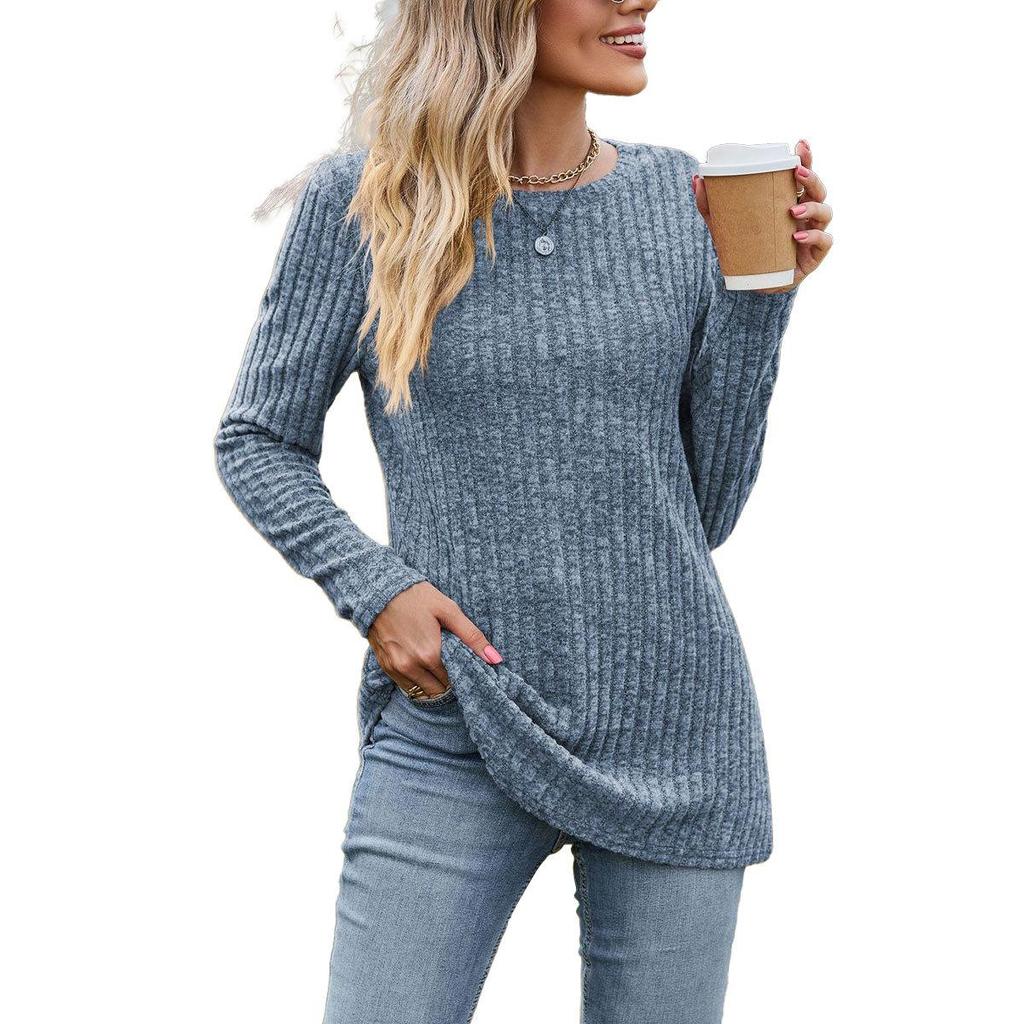 Women's Fashion Casual Autumn Winter Solid Color Print Long Sleeve O-Neck Blouses & Shirts
