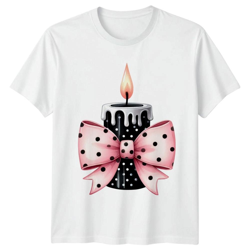 Pink Bow Candle Unisexs TShirt Coquette Halloween Gift For Her S