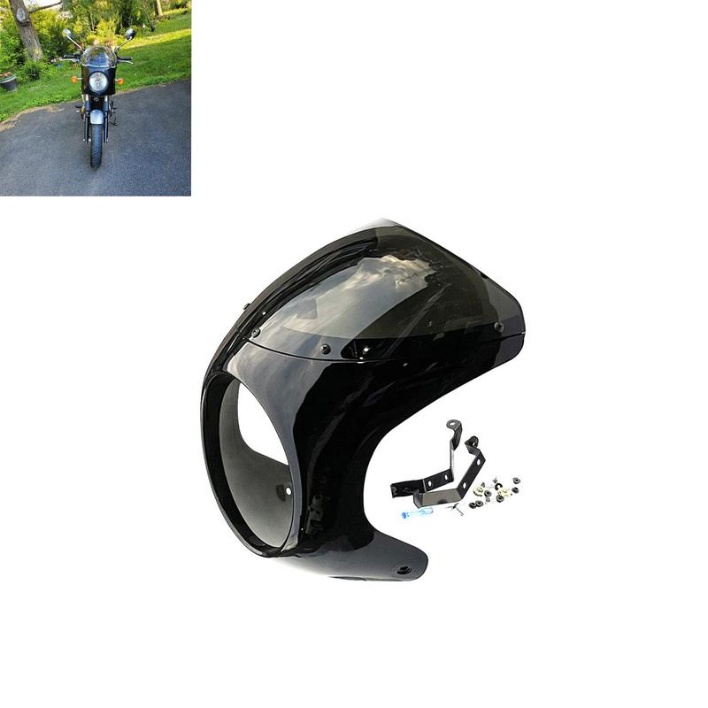 Universal Retro 7 Headlight Lamp Outer Fairing W/ Windshield Windscreen For Harley Touring Sportster Bobber Honda Cafe Racer