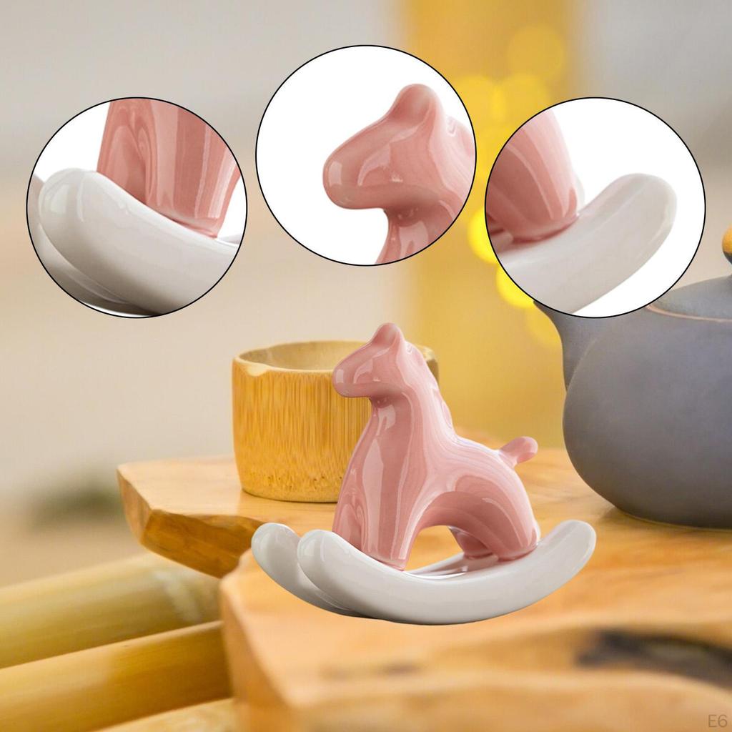Miniature Horse Figurine Animal Sculpture Ceramic Tea Pet Rocking Statue for Living Room