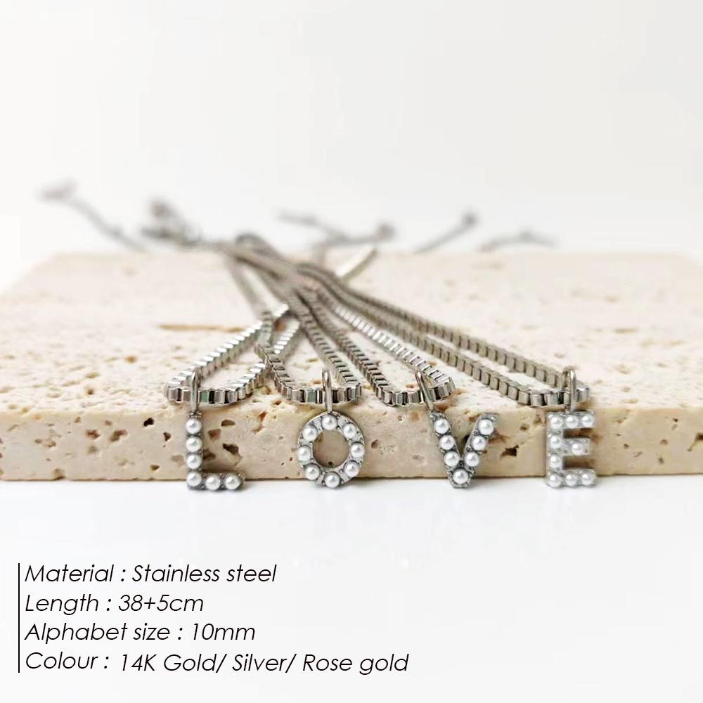 eManco DIY Imitation Pearl Letter Pendant Stainless Steel Cuban Chain Necklace Women's Gold Plated Accessories 48 Hour Shipping