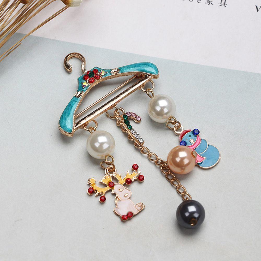 Christmas Crutch Enamel Snowman Elk Deer Crystal Hanger Brooch Pin Rhinestones Drying Racks