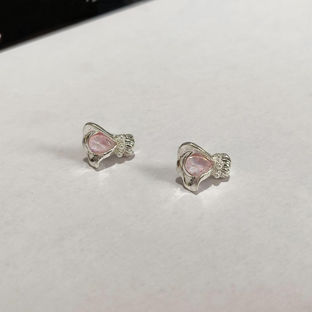 Korean Romantic Pink Cat's Eye Flower Bouquet Earrings - Elegant All-Match Design