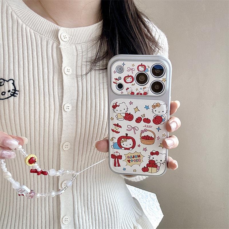 Custom Graffiti Red Apple Cat Illustration Phone Case for iPhone 17, 16 Pro Max, 15, and 14.