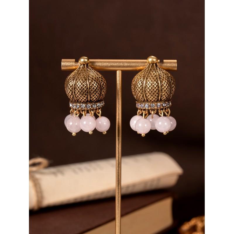 Vintage Heavy Industry Crown Beads Tassel Earrings Palace Style Relief Female