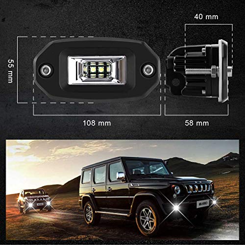 KAWELL 20W LED Work Light, 12V/24V, Reverse Lamp, Recessed, Wide Angle, IP67 Waterproof/Dustproof, Set of 2, Truck Supplies