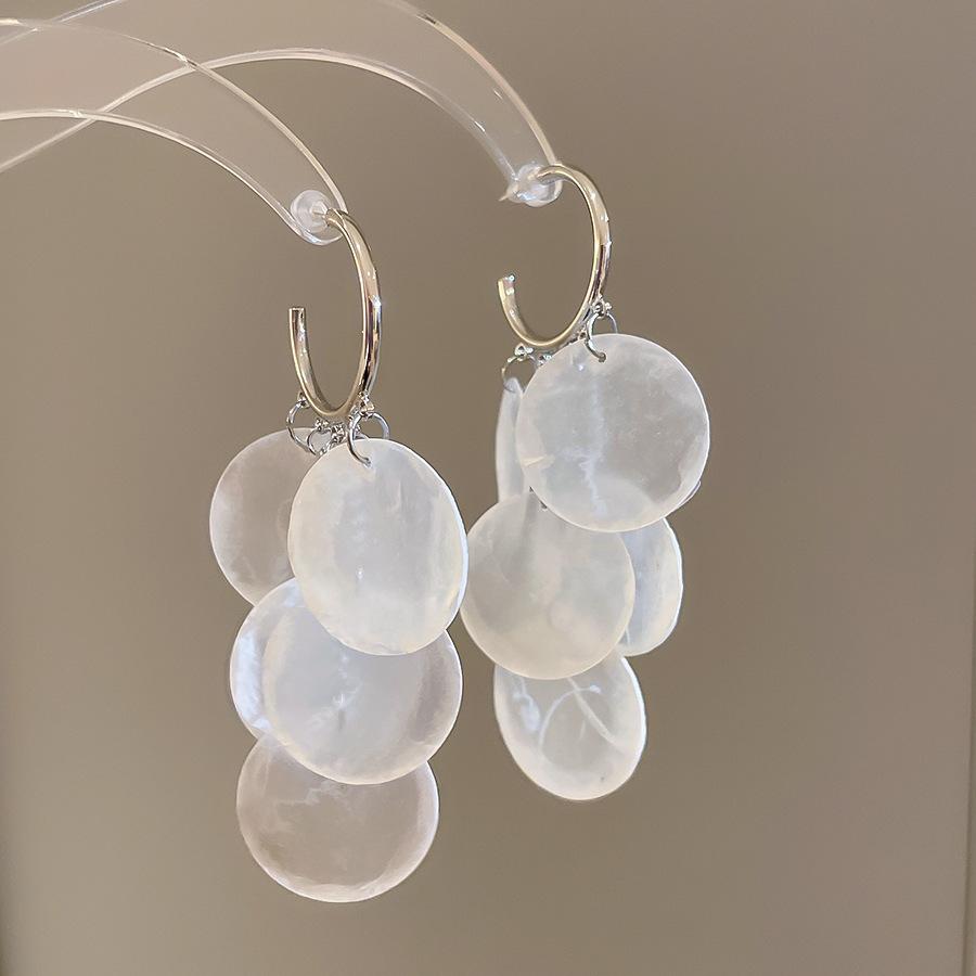 Silver Geometric Seashell Tassel Stud Earrings – Beach Vacation Style for Women